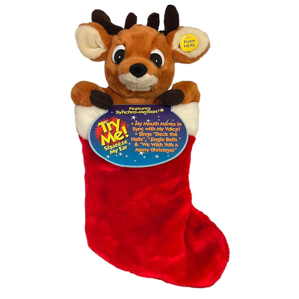 Rare Gemmy Rudolph The Red Nosed Reindeer Singing Animated Stocking Works! New